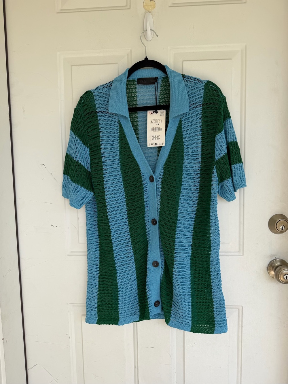 Zara STRIPED SHORT SLEEVE KNIT CARDIGAN Size L